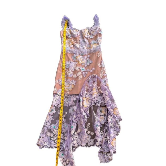 Bronx and Banco Eva Embroidered Floral Midi Dress purple S worn Harper bazaar - Picture 5 of 9